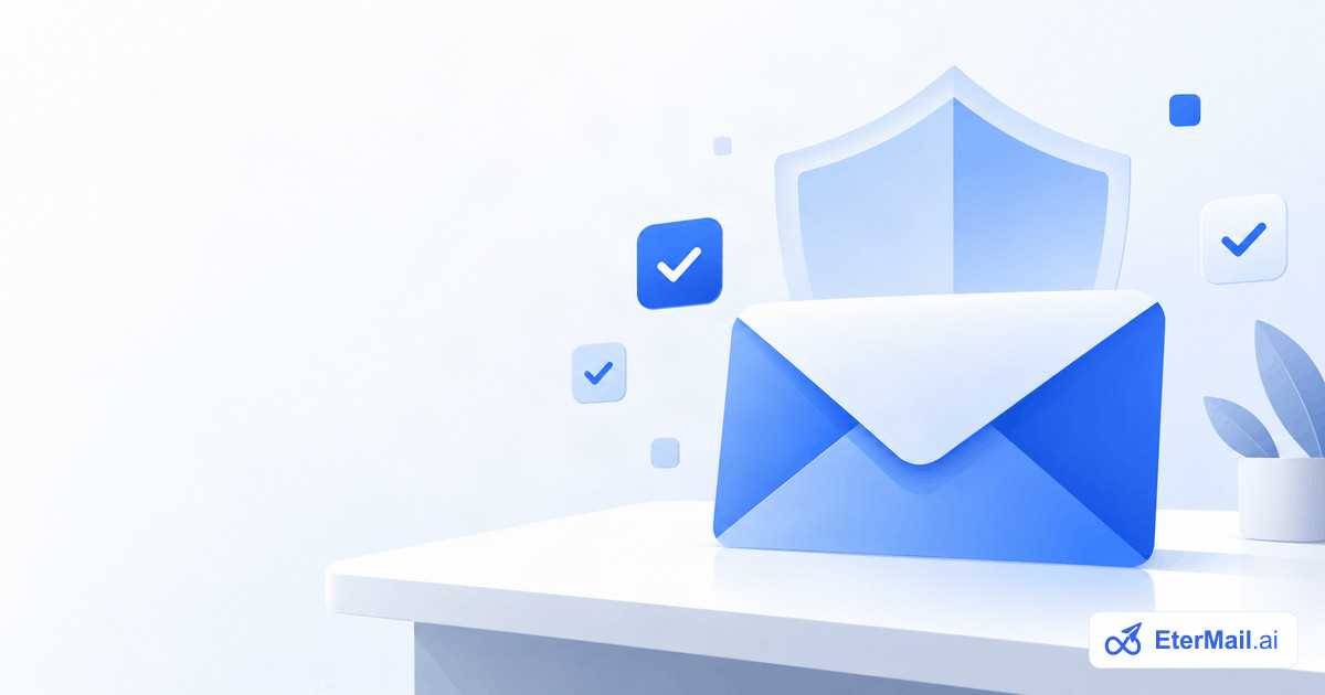 Illustration of an email in front of a shield with check marks, for CAN-SPAM Act compliance