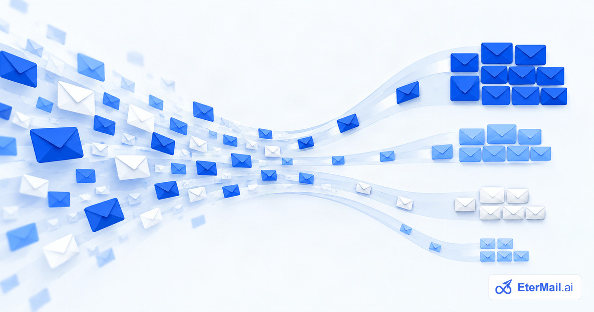 Illustration of a stream of emails sorting into separate groups, for email segmentation