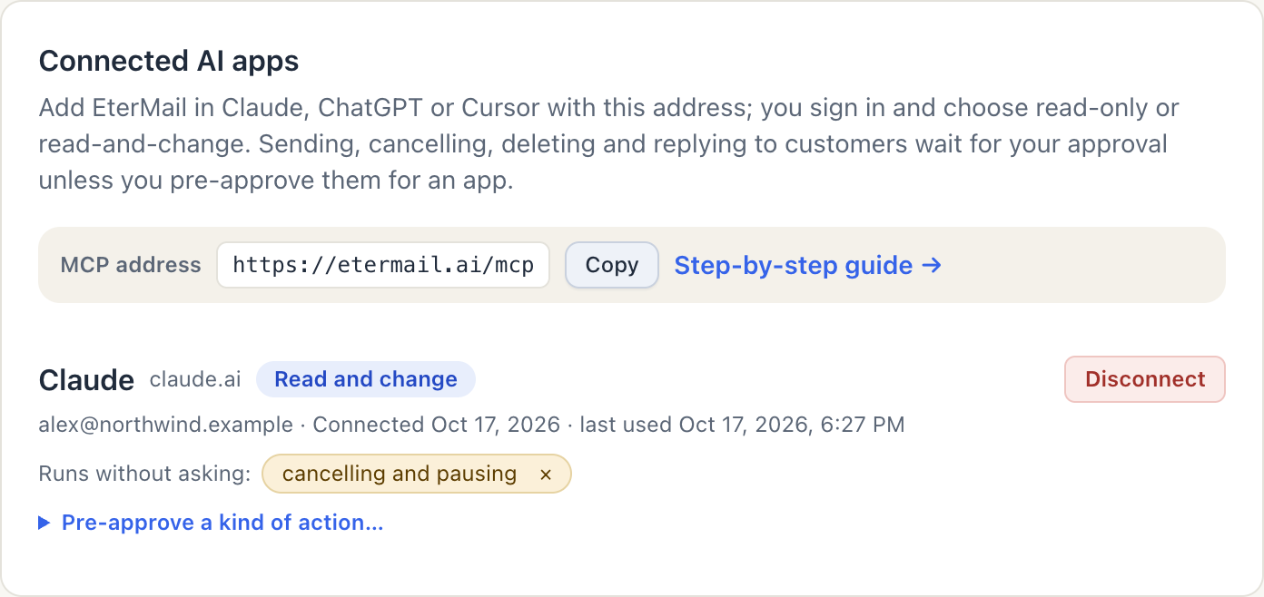 Connected AI apps under API & connections