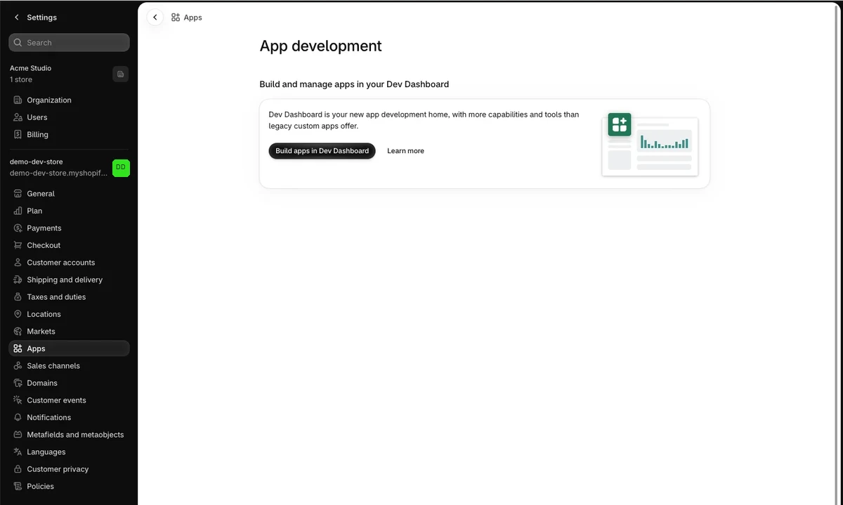 Open the Dev Dashboard from your store admin